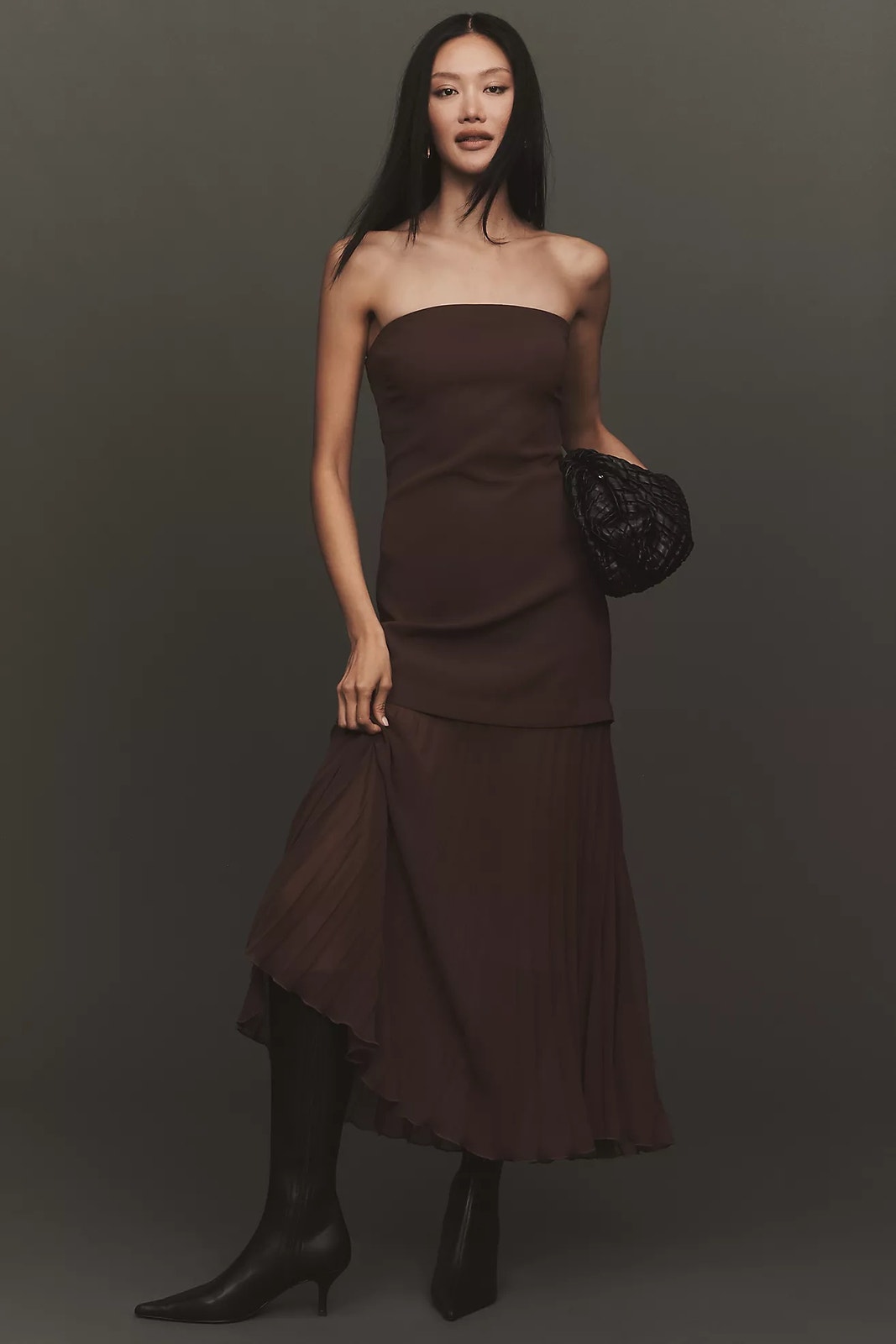 Nwt Anthropologie Strapless Twofer Pleated Midi Dress